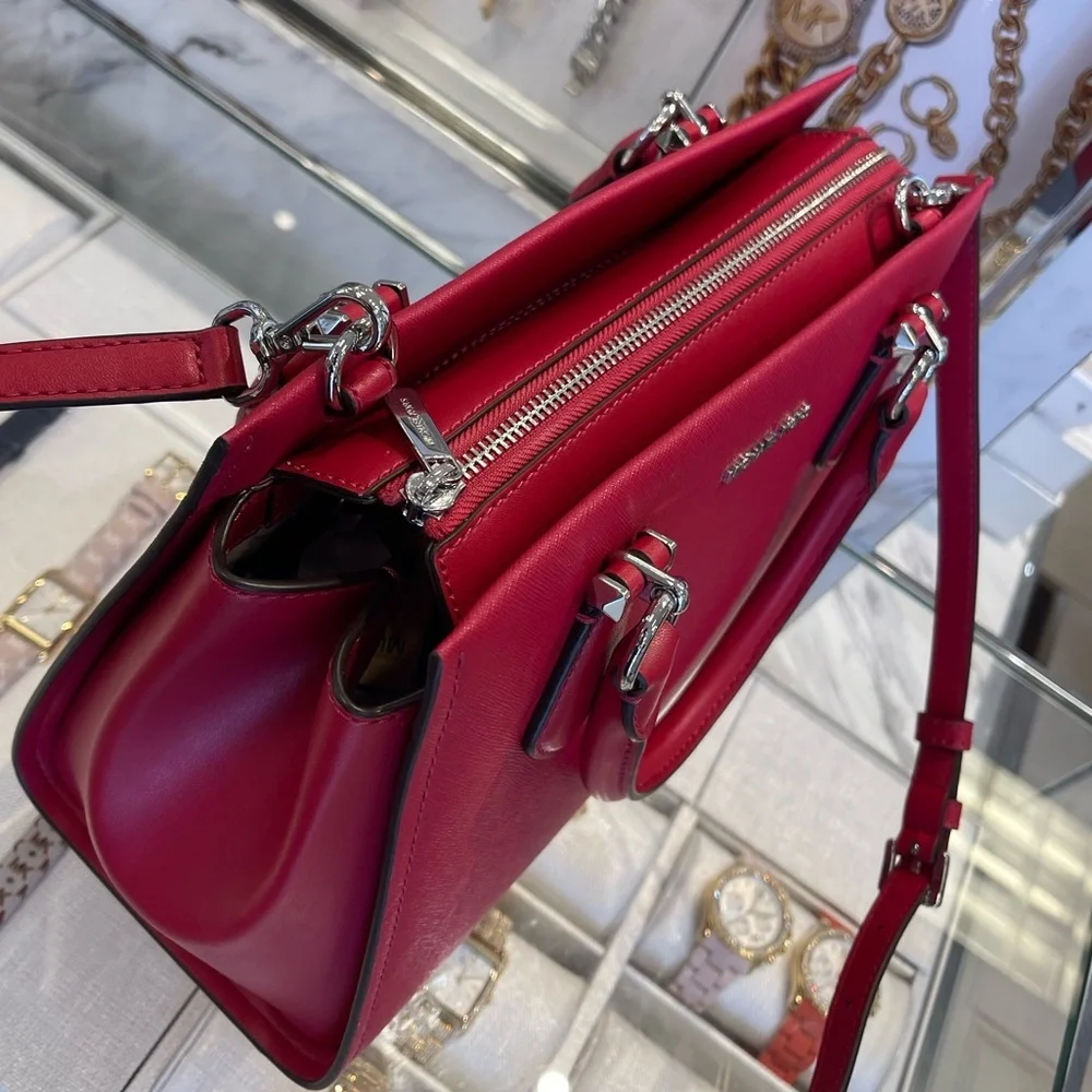 MICHAEL KORS Marilyn Medium Saffiano Leather Satchel Dark Raspberry  NWT